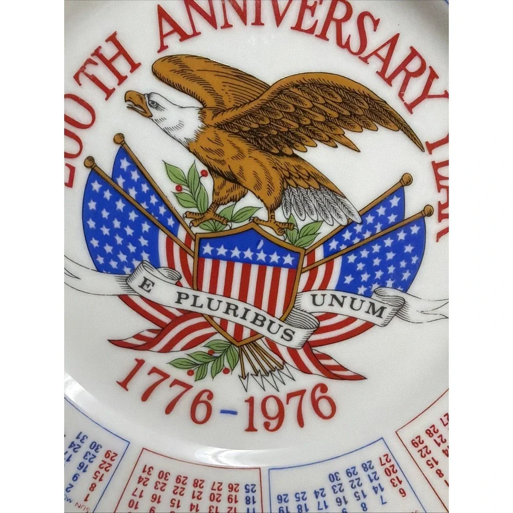1976 Calendar Plate 200th Anniversary Bicentennial Spencer Gifts Eagle USA Flag